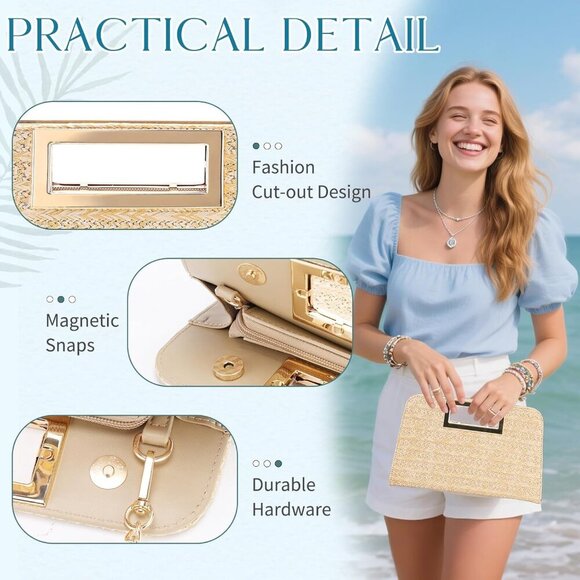 🆕Women Orange Vegan Leather Cut-Out Handle Evening Handbag Crossbody Party Bag - Picture 5 of 7